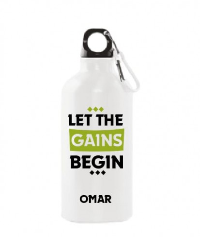 Gains Personalised White Gym Water Bottle